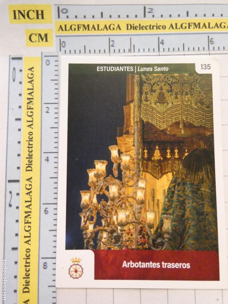 Coleccionismo cromos antiguos: CROMO TARJETA HOLY CARDS SEMANA SANTA M&Aacute;LAGA. 135 ESTUDIANTES ARBOTANTES TRASEROS