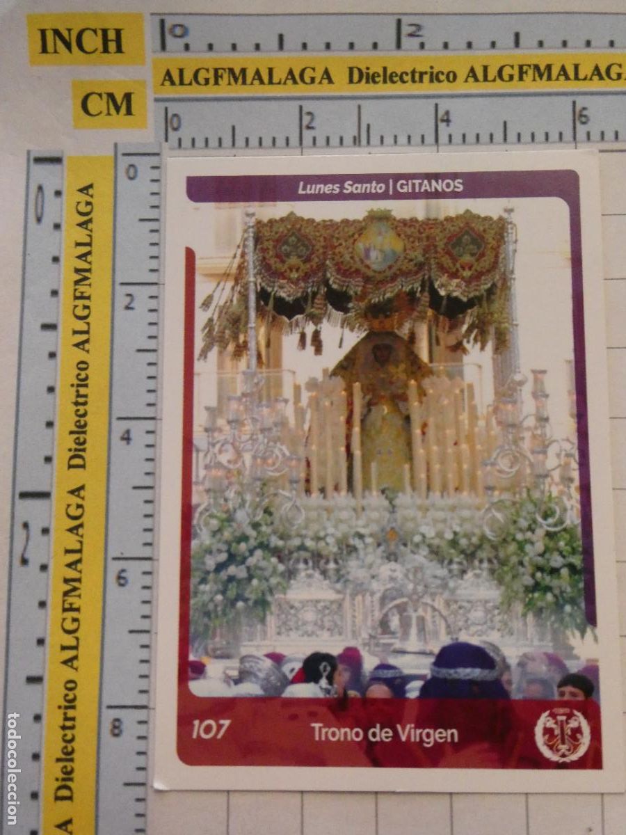 Coleccionismo cromos antiguos: CROMO TARJETA HOLY CARDS SEMANA SANTA M&Aacute;LAGA. 107 GITANOS TRONO VIRGEN