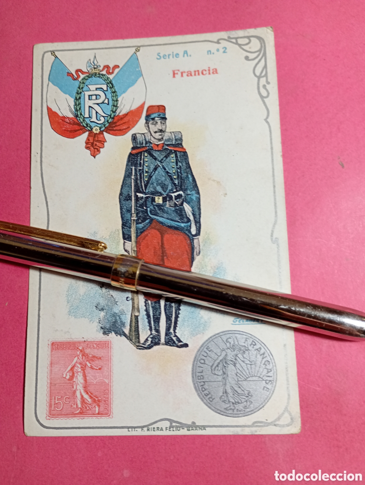 Coleccionismo cromos antiguos: cromos LOTE DE 5 SOLDADO CON ESCUDO, SELLO Y MONEDA DEL PAIS ver detlle en descripci&oacute;n