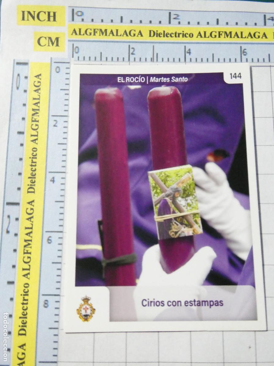 Coleccionismo cromos antiguos: CROMO TARJETA HOLY CARDS SEMANA SANTA M&Aacute;LAGA. 144 EL ROC&Iacute;O CIRIOS CON ESTAMPAS