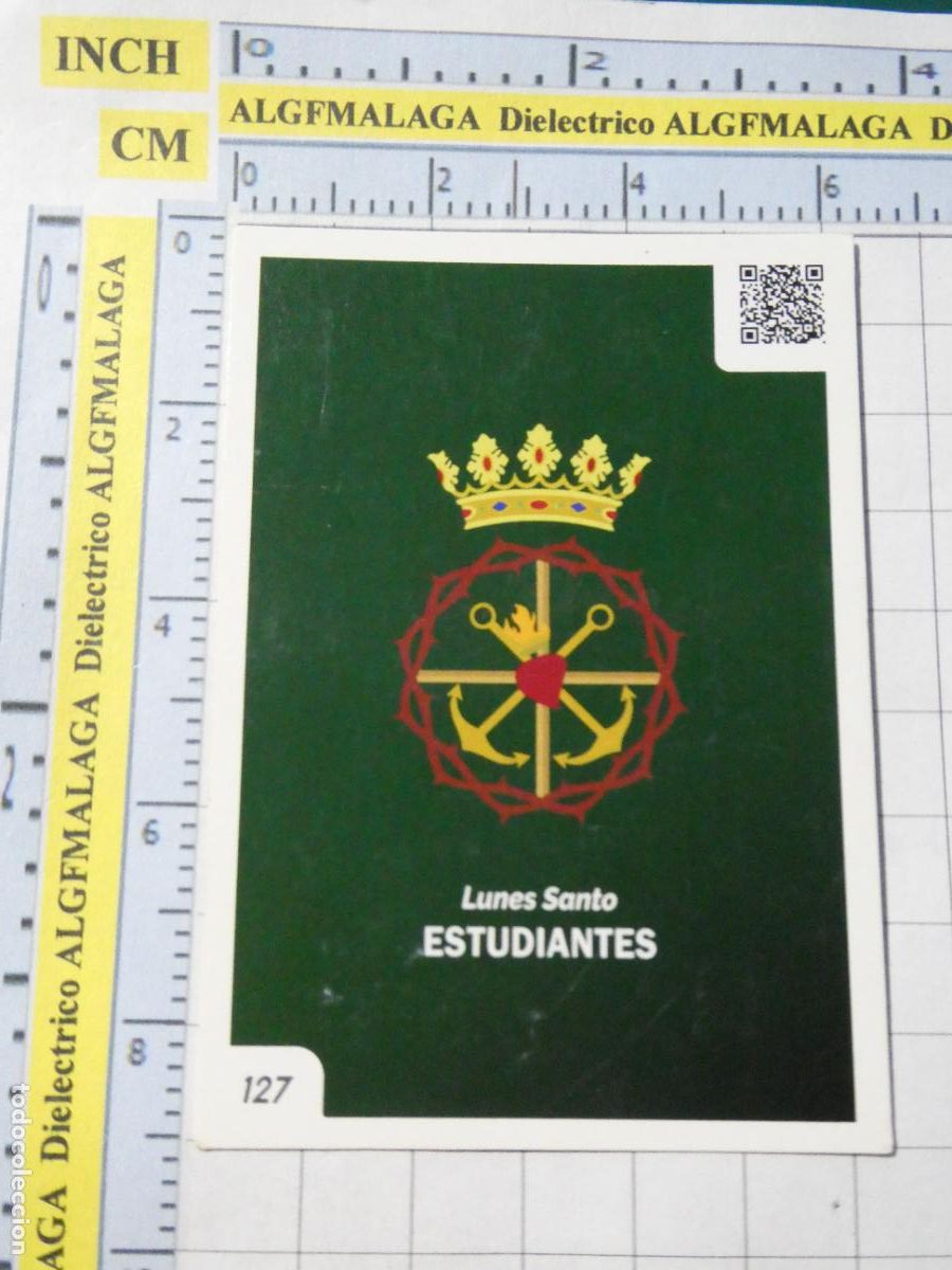 Collectable Antique Stickers: CROMO TARJETA HOLY CARDS SEMANA SANTA M&Aacute;LAGA. 127 ESTUDIANTES ESCUDO