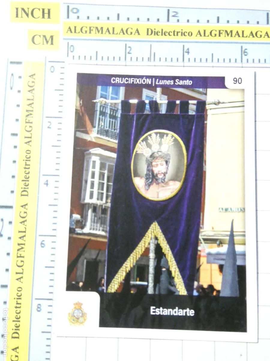 Coleccionismo cromos antiguos: CROMO TARJETA HOLY CARDS SEMANA SANTA M&Aacute;LAGA. 90 CRUCIFIXI&Oacute;N ESTANDARTE