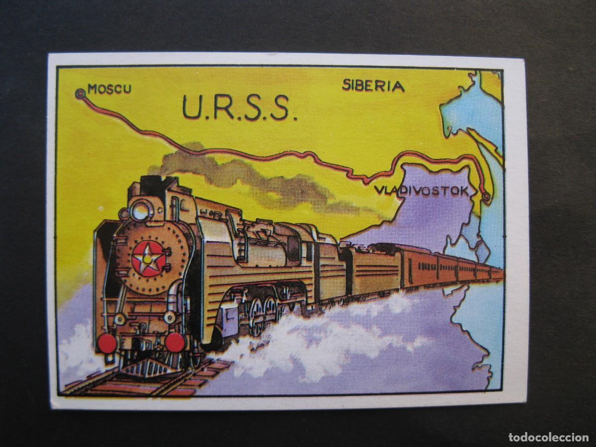 Coleccionismo cromos antiguos: LOS RECORDS - CROMO N&ordm; 98 - LA L&Iacute;NEA DE TREN M&Aacute;S LARGA - CROMOS ROS - NUNCA PEGADO.