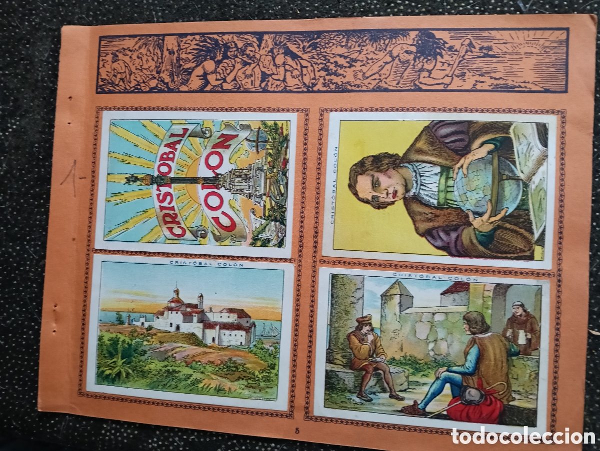 Coleccionismo cromos antiguos: N&deg; 1 Historia de Crist&oacute;bal Col&oacute;n de Chocolate JUNCOSA, cada hoja tiene un n&uacute;mero de cromos &rdquo;PEGADOS&rdquo;