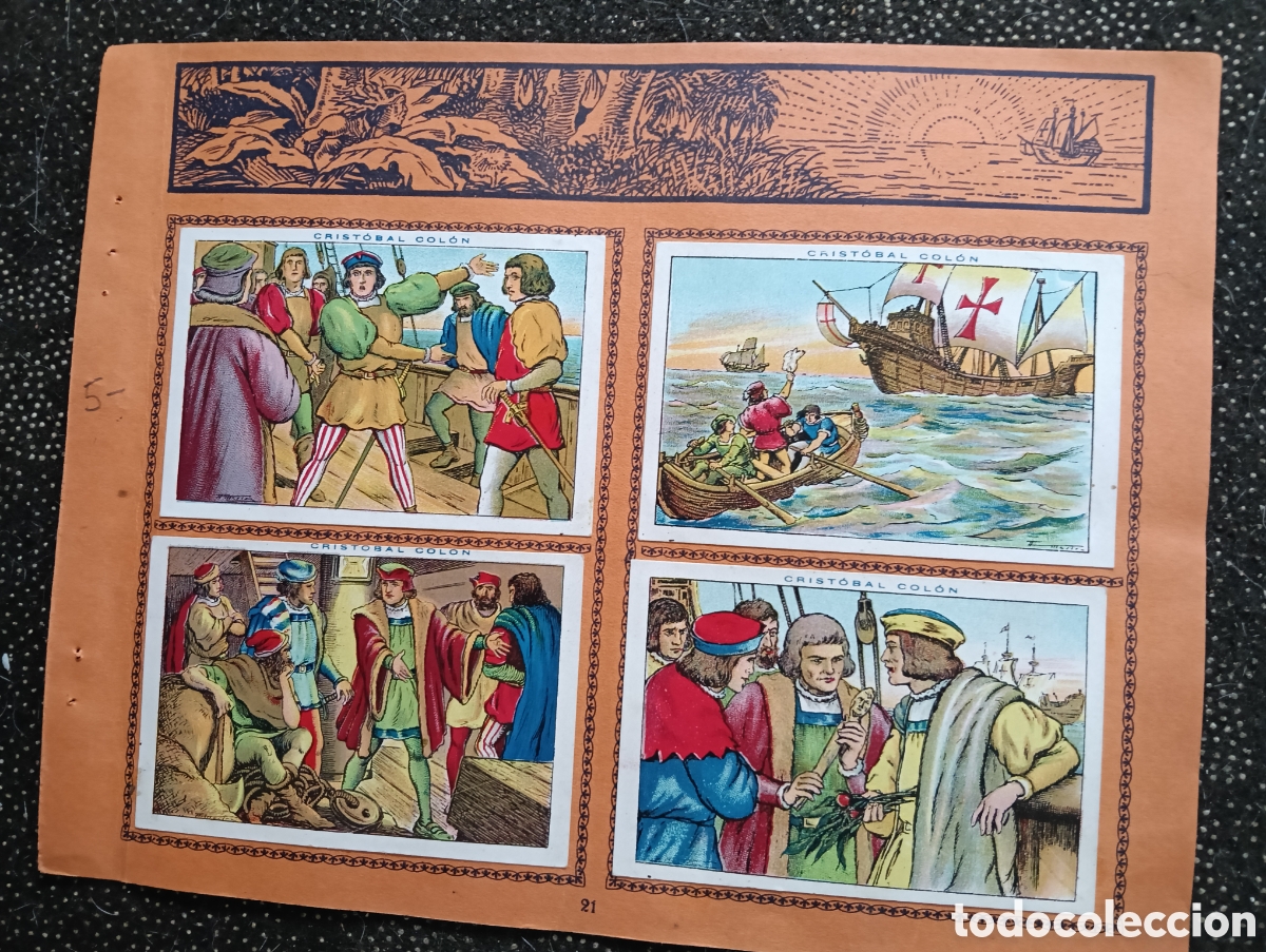 Coleccionismo cromos antiguos: N&deg; 5 Historia de Crist&oacute;bal Col&oacute;n de Chocolate JUNCOSA, cada hoja tiene un n&uacute;mero de cromos &rdquo;PEGADOS&rdquo;