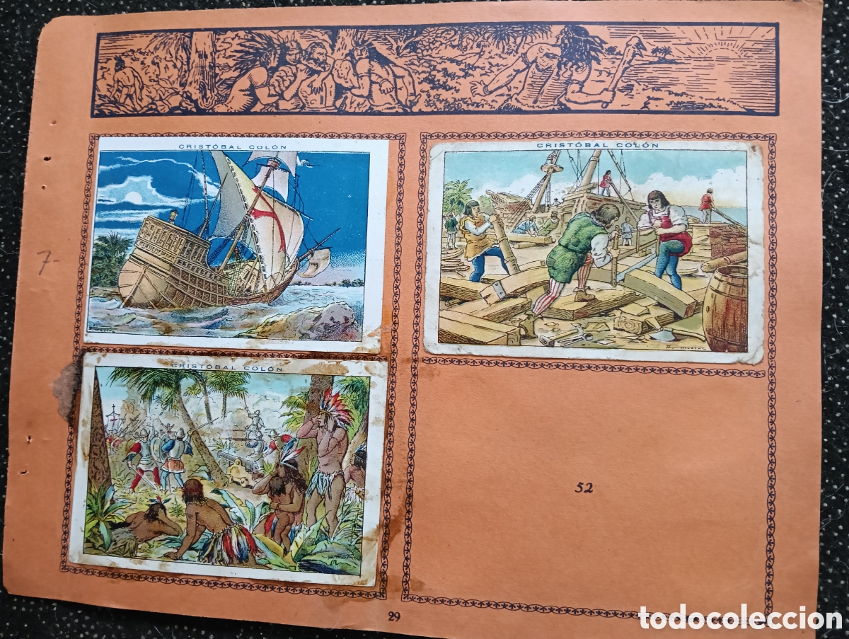 Coleccionismo cromos antiguos: N&deg; 7 Historia de Crist&oacute;bal Col&oacute;n de Chocolate JUNCOSA, cada hoja tiene un n&uacute;mero de cromos &rdquo;PEGADOS&rdquo;