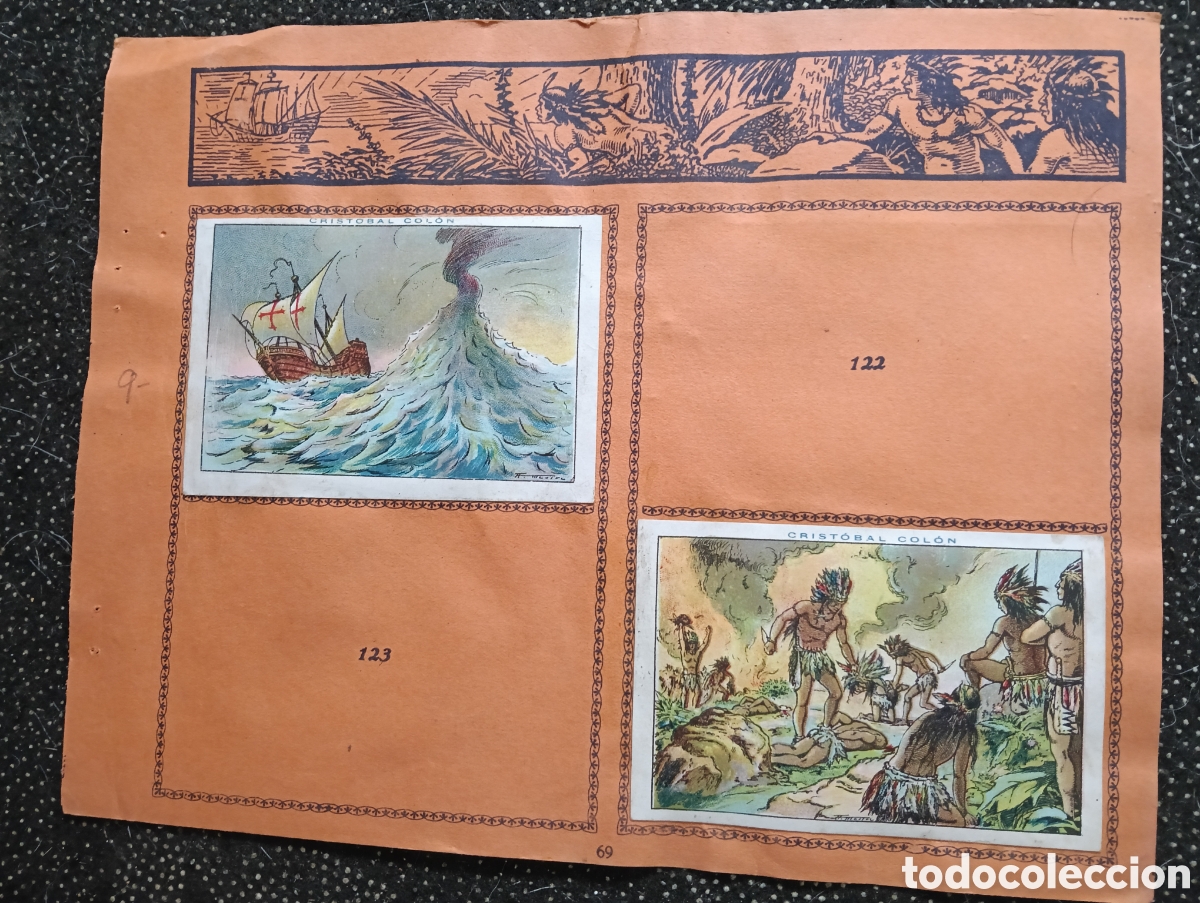 Coleccionismo cromos antiguos: N&deg; 9 Historia de Crist&oacute;bal Col&oacute;n de Chocolate JUNCOSA, cada hoja tiene un n&uacute;mero de cromos &rdquo;PEGADOS&rdquo;