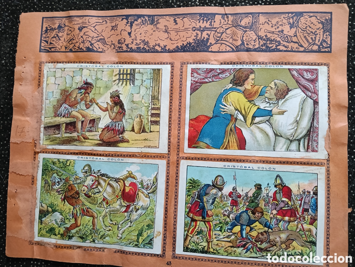 Coleccionismo cromos antiguos: N&deg; 17 Historia de Crist&oacute;bal Col&oacute;n de Chocolate JUNCOSA cada hoja tiene un n&uacute;mero de cromos &rdquo;PEGADOS&rdquo;