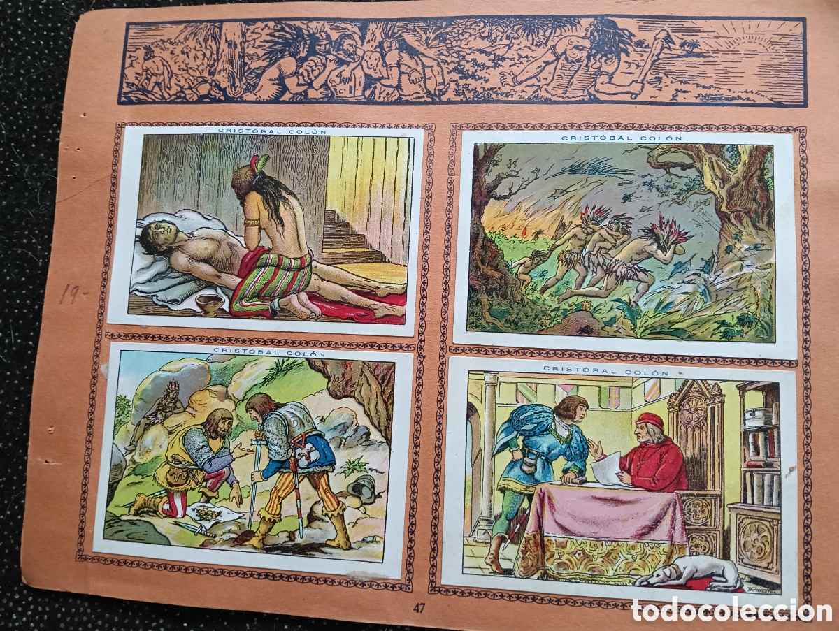 Coleccionismo cromos antiguos: N&deg; 19 Historia de Crist&oacute;bal Col&oacute;n de Chocolate JUNCOSA cada hoja tiene un n&uacute;mero de cromos &rdquo;PEGADOS&rdquo;