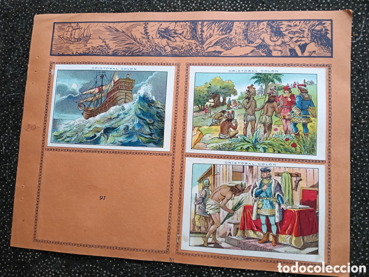 Coleccionismo cromos antiguos: N&deg; 20 Historia de Crist&oacute;bal Col&oacute;n de Chocolate JUNCOSA cada hoja tiene un n&uacute;mero de cromos &rdquo;PEGADOS&rdquo;