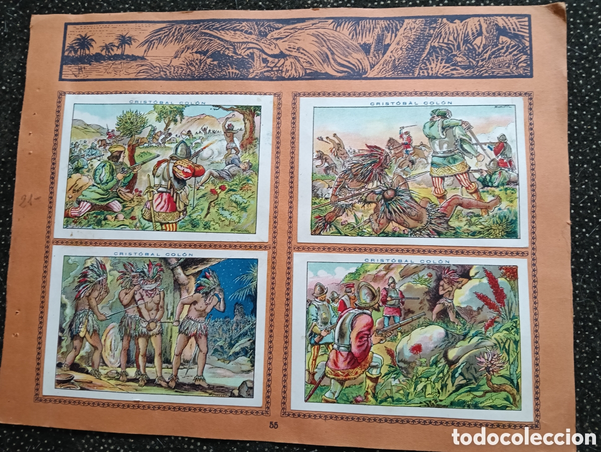 Coleccionismo cromos antiguos: N&deg; 21 Historia de Crist&oacute;bal Col&oacute;n de Chocolate JUNCOSA cada hoja tiene un n&uacute;mero de cromos &rdquo;PEGADOS&rdquo;