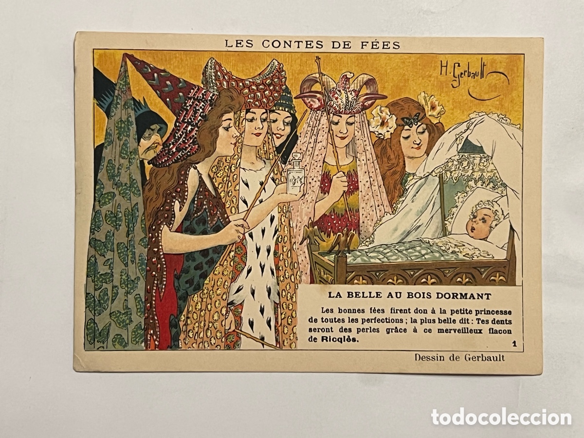 Collectable Antique Stickers: CROMO No.1, ALCOHOL MENTA RICQLES,1905 CUENTOS DE HADAS ILUSTRADOR PETIT POUCET GERBAU (9,5 x 13)