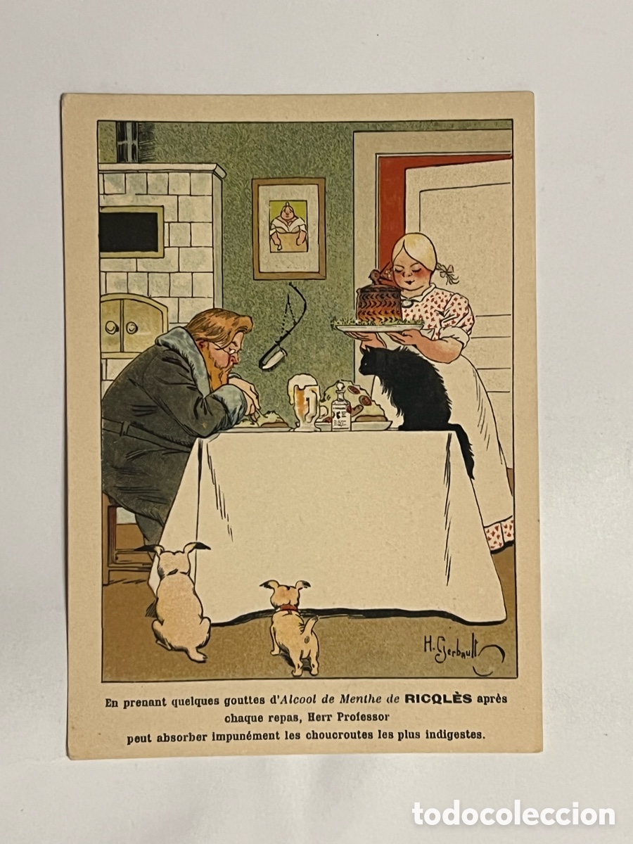 Sammeln alte Sammelbilder: CROMO ALCOHOL MENTA RICQLES,1905.. Ilustra H. GERBAULT.. (9,5 x 13)