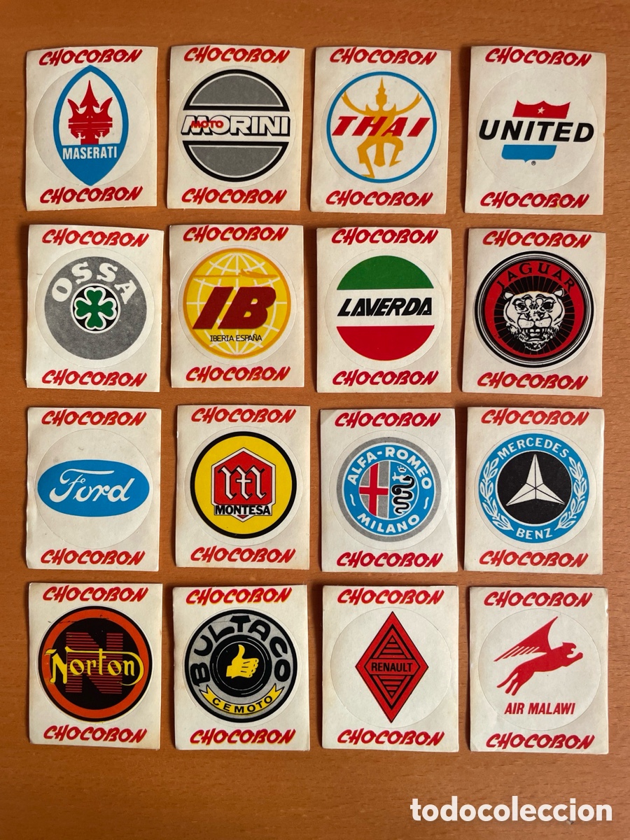 Coleccionismo cromos antiguos: CHOCOBON &mdash; Lote de 16 pegatinas de marcas de coches, motos y aerol&iacute;neas con soporte