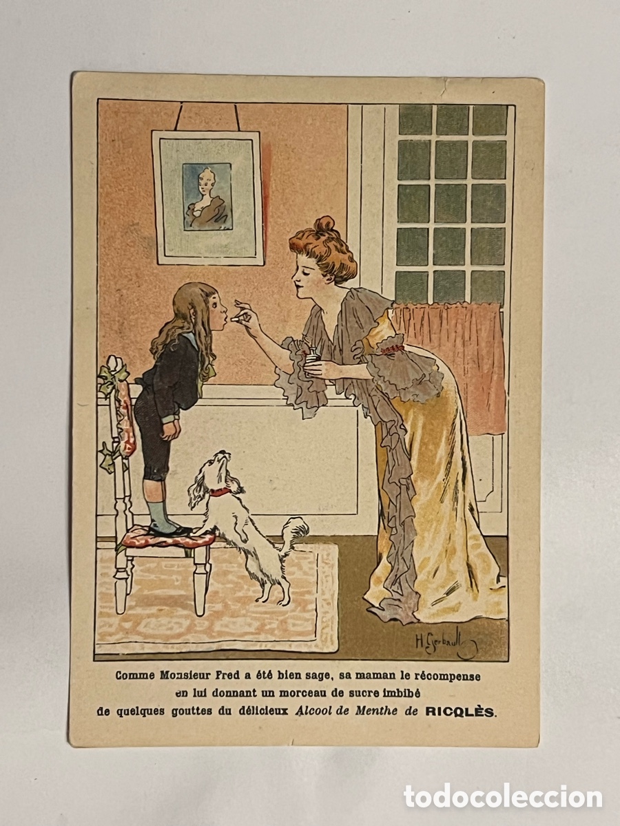 Colecionismo Cromos antigos: CROMO ALCOHOL MENTA RICQLES,1905.. Ilustra H. GERBAULT.. (9,5 x 13)