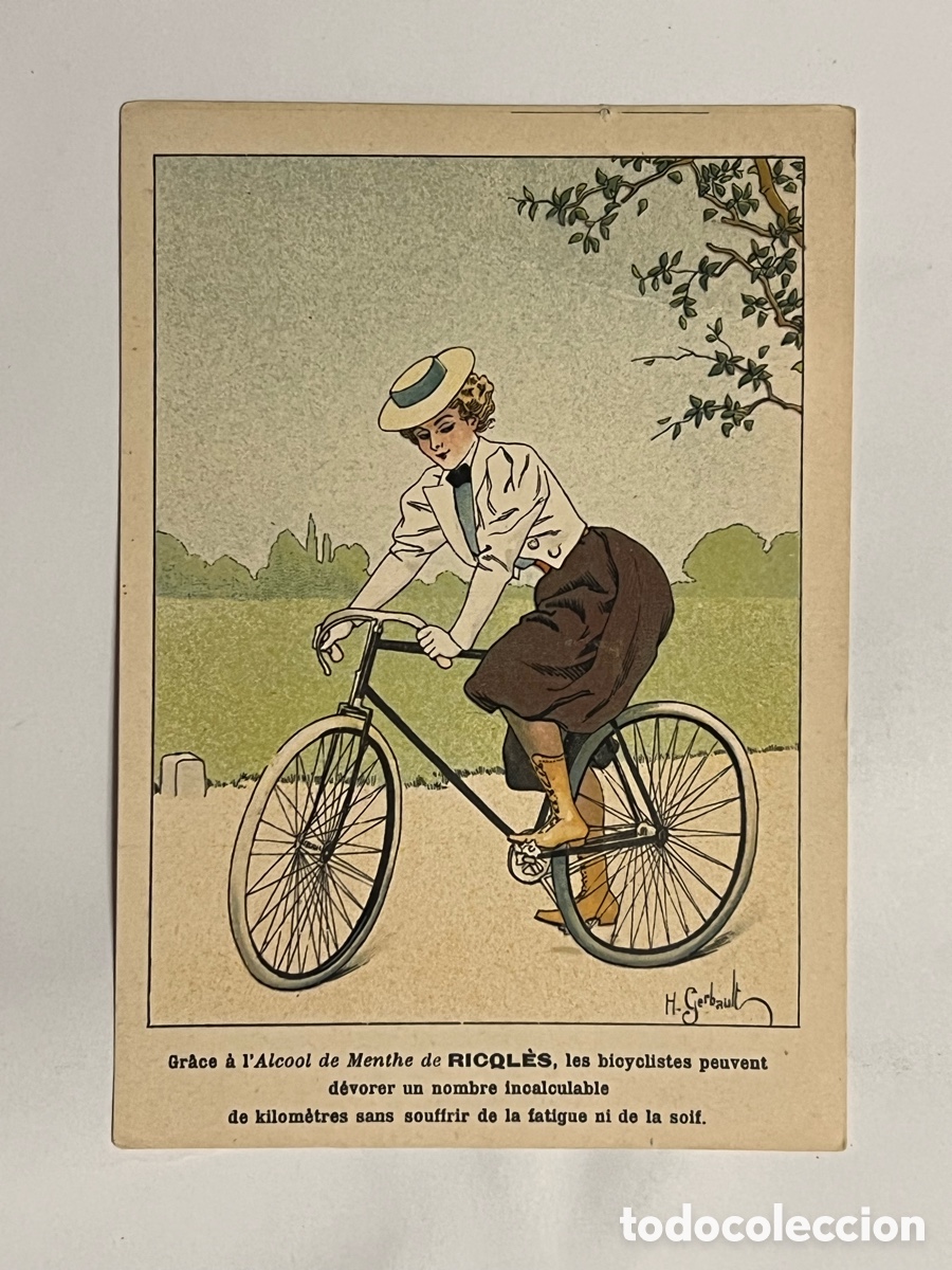 Sammeln alte Sammelbilder: CROMO ALCOHOL MENTA RICQLES,1905.. Ilustra H. GERBAULT.. (9,5 x 13)