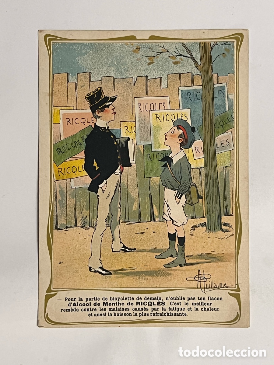 Colecionismo Cromos antigos: CROMO ALCOHOL MENTA RICQLES, (h.1905) Ilustra A. GUILLAUME.. (9,5 x 13)