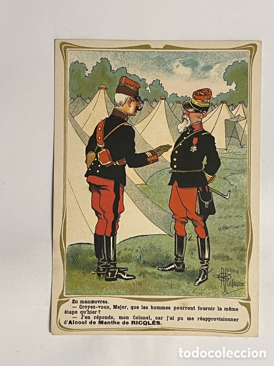 Collectable Antique Stickers: CROMO ALCOHOL MENTA RICQLES, (h.1905) Ilustra A. GUILLAUME.. (9,5 x 13)