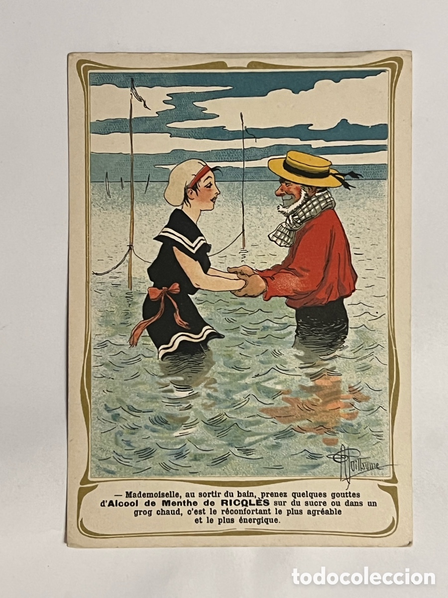 Collectable Antique Stickers: CROMO ALCOHOL MENTA RICQLES, (h.1905) Ilustra A. GUILLAUME.. (9,5 x 13)