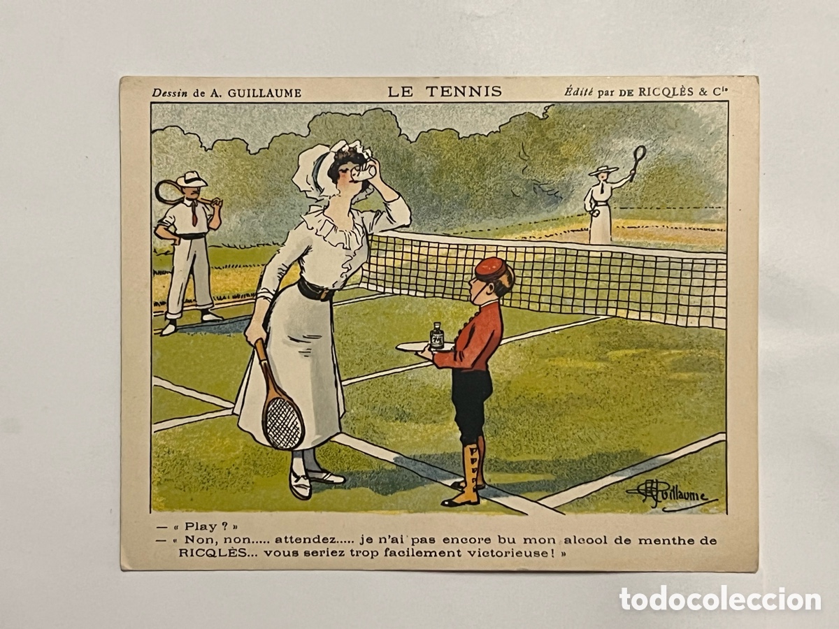 Colecionismo Cromos antigos: EL TENIS.. CROMO ALCOHOL MENTA RICQLES, (h.1905) Ilustra A. GUILLAUME.. (9,5 x 13)