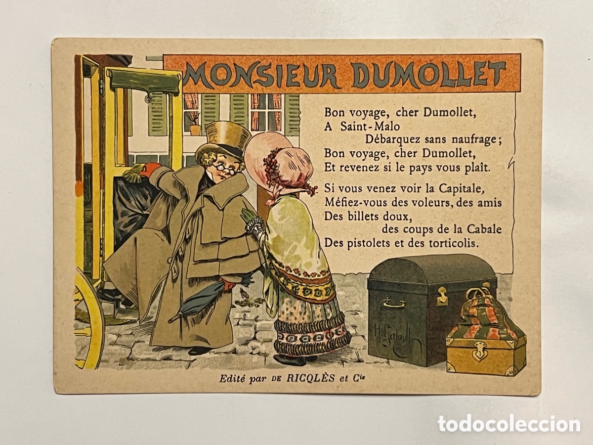 Collectable Antique Stickers: MONSIEUR DUMOLLET&hellip; CROMO ALCOHOL MENTA RICQLES, (h.1905) Ilustra A. GUILLAUME.. (9,5 x 13)