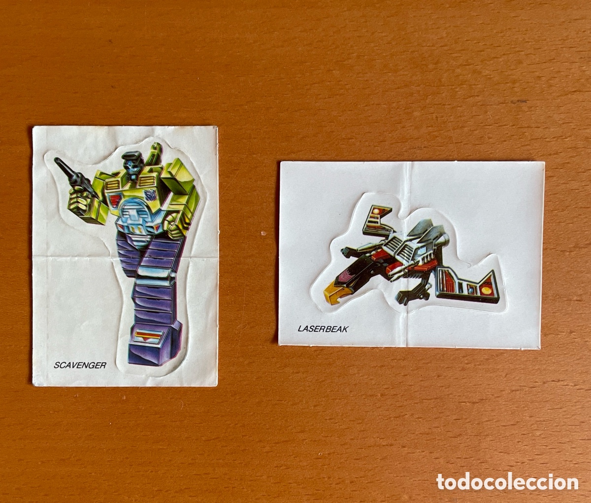 Coleccionismo cromos antiguos: Bollycao Transformers 1986 &mdash; 2 cromos adhesivos troquelados: Scavenger y Laserbeak