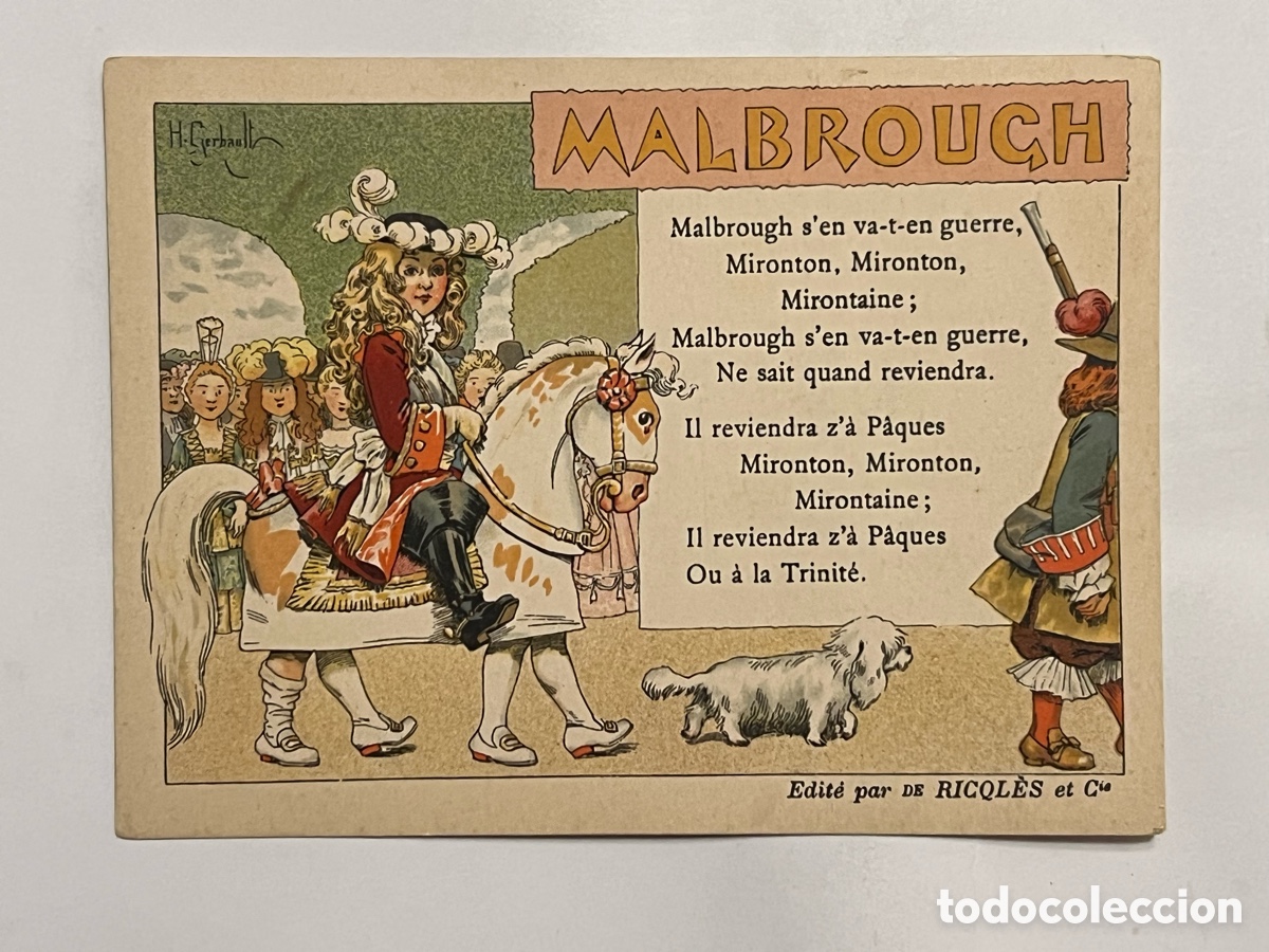 Collezionismo Figurine antiche: MALBROUGH.. CROMO ALCOHOL MENTA RICQLES, (h.1905) Ilustra A. GUILLAUME.. (9,5 x 13)