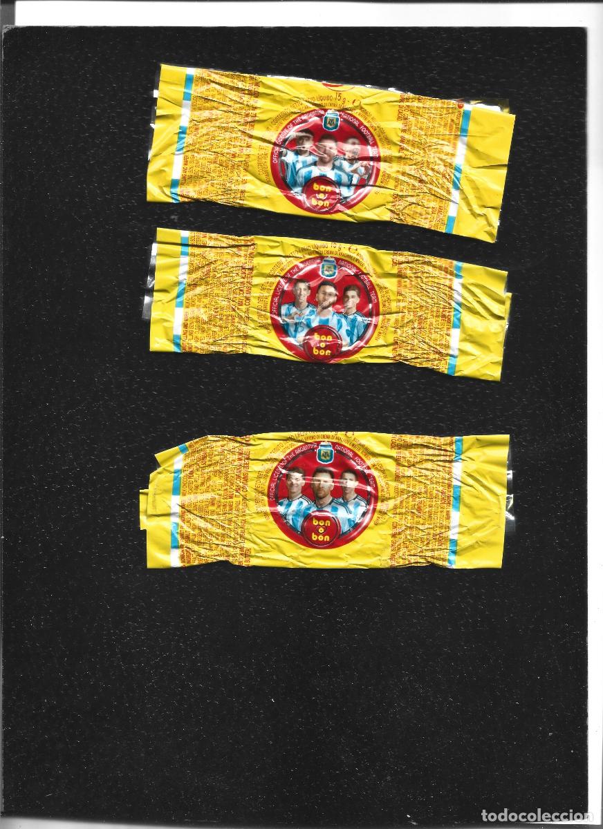 Collectable Antique Stickers: 3 envoltorios de caramelos argentinos vacios con messi los 3. 12/10