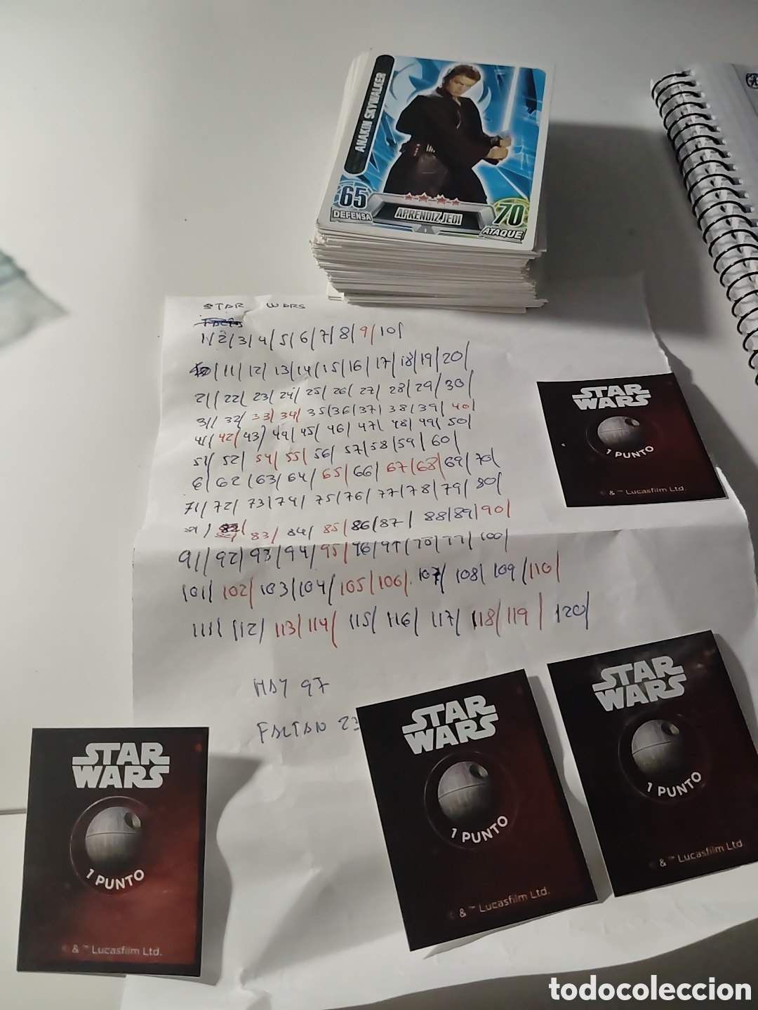 Coleccionismo cromos antiguos: 97 cartas star wars topps force attax.