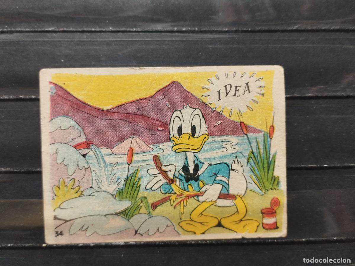 Collectable Antique Stickers: CHOCOLATE LLOVERAS. CINE. WALT DISNEY. EL PATO DONALD VA DE CAZA. N&ordm; 34.