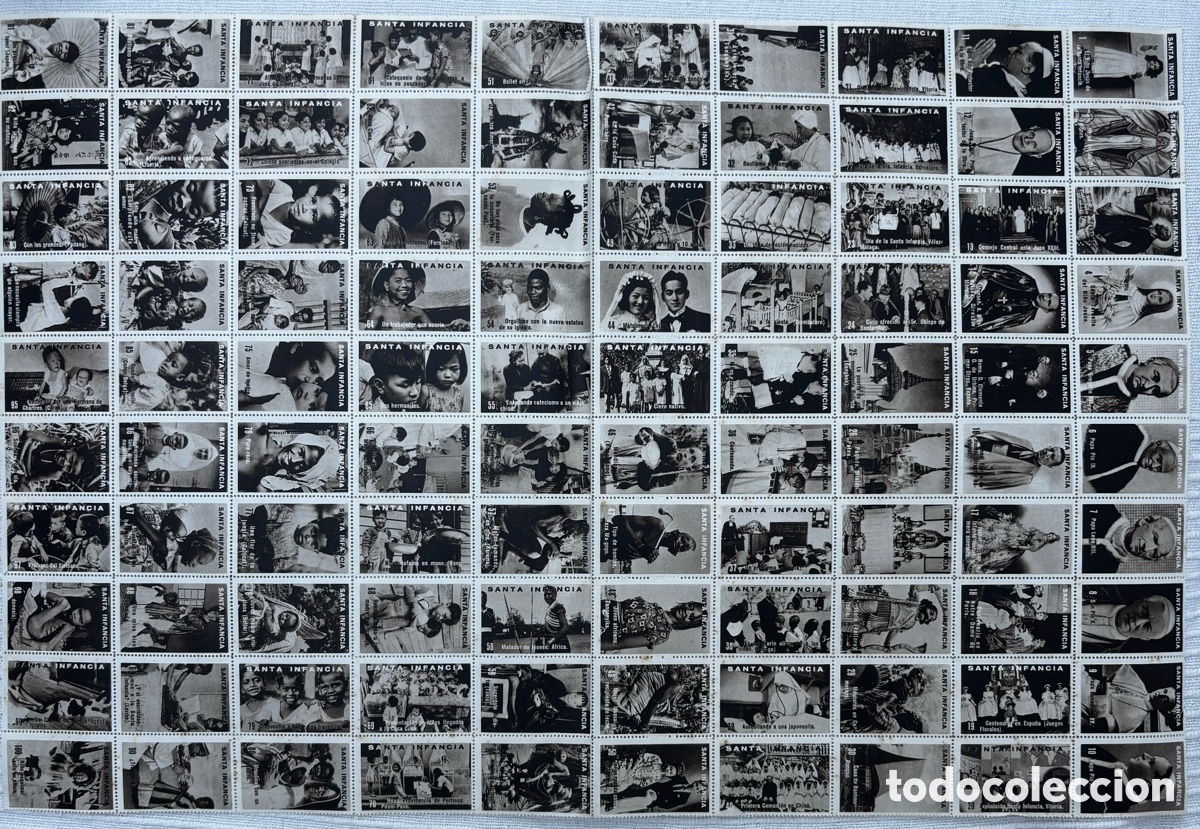 Sammeln alte Sammelbilder: Pliego de 100 cromos de la SANTA INFANCIA (gris)
