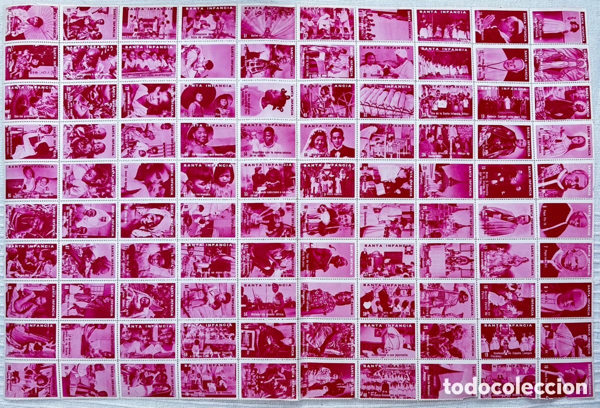 Collectable Antique Stickers: Pliego de 100 cromos de la SANTA INFANCIA (rosa)