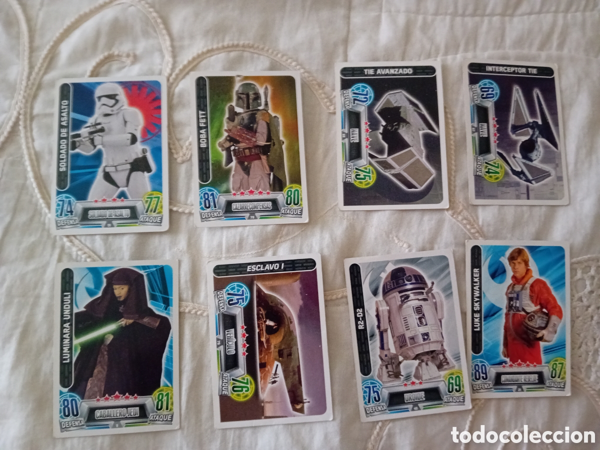 Sammeln alte Sammelbilder: Gran Lote 64 Cartas STAR WARS: FORCE ATTAX - Topps / Carrefour