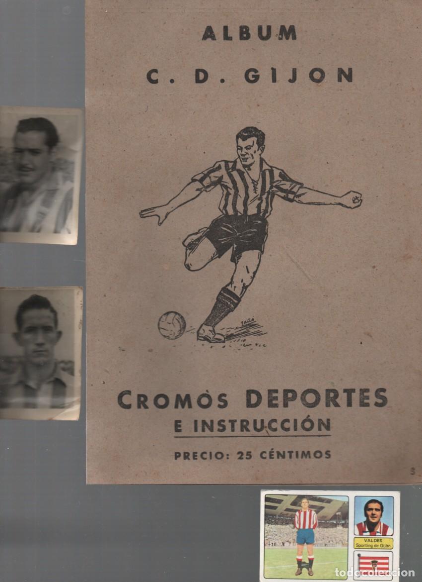 Coleccionismo cromos antiguos: ALBUM CROMOS DEPORTES E INSTRUCCION. FUTBOL: C.D. GIJON. + 3 CROMOS. VER DESCRIPCION.