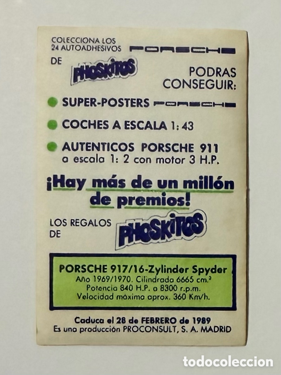 Coleccionismo cromos antiguos: Cromo Phoskitos Porsche - Foto 2