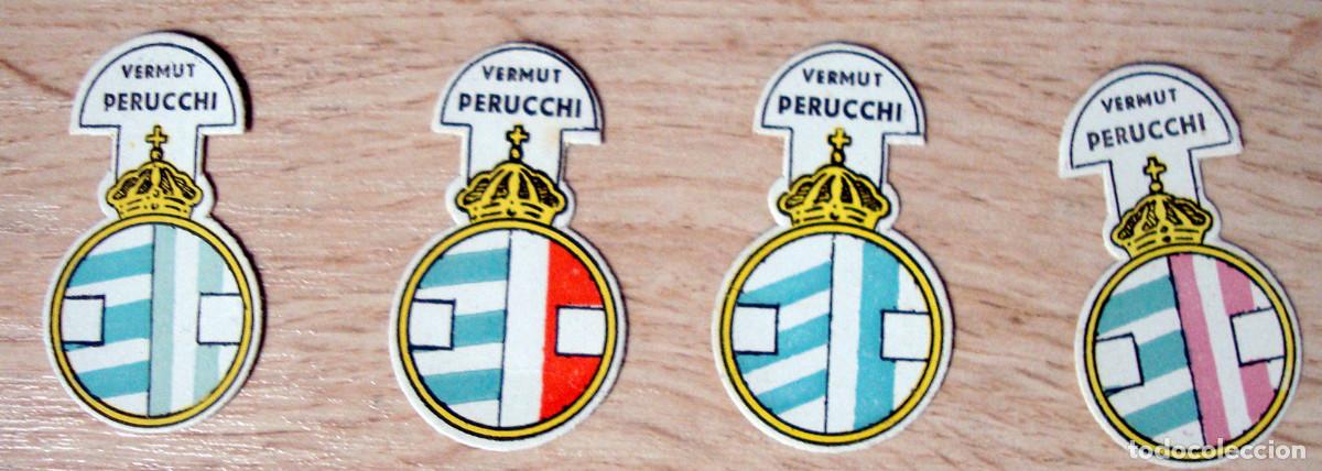 Coleccionismo cromos antiguos: 4 DISTINTIVOS / EMBLEMAS EQUIPOS DE FUTBOL VERMUT PERUCCHI A&Ntilde;OS 20/30