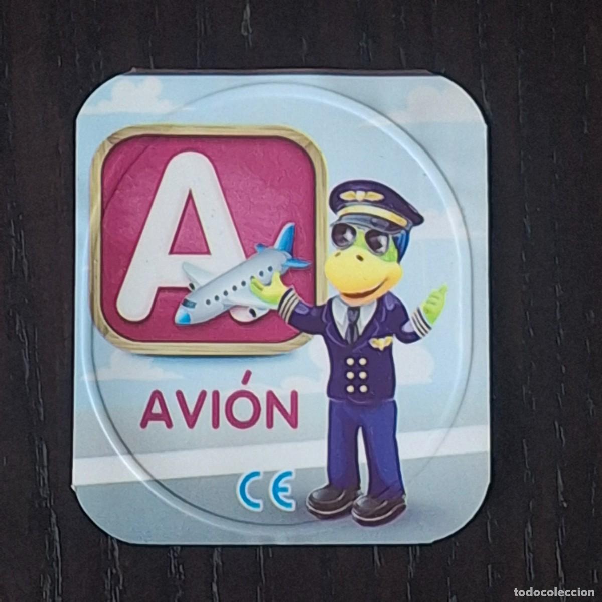 Coleccionismo cromos antiguos: DANONINO PETIT SUISSE TAPA YOGURT CROMO - ABECEDARIO - LETRA A AVION - DANONE