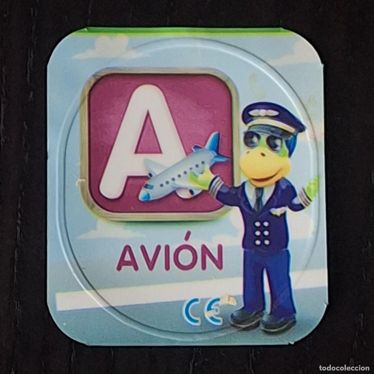 Coleccionismo cromos antiguos: DANONINO PETIT SUISSE TAPA YOGURT CROMO - ABECEDARIO - LETRA A AVION - DANONE