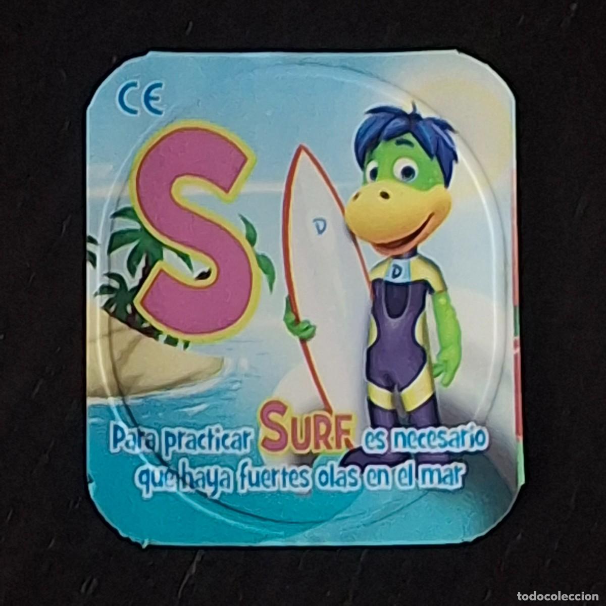 Coleccionismo cromos antiguos: DANONINO PETIT SUISSE TAPA YOGURT CROMO - ABECEDARIO - LETRA S SURF - DANONE DEPORTES