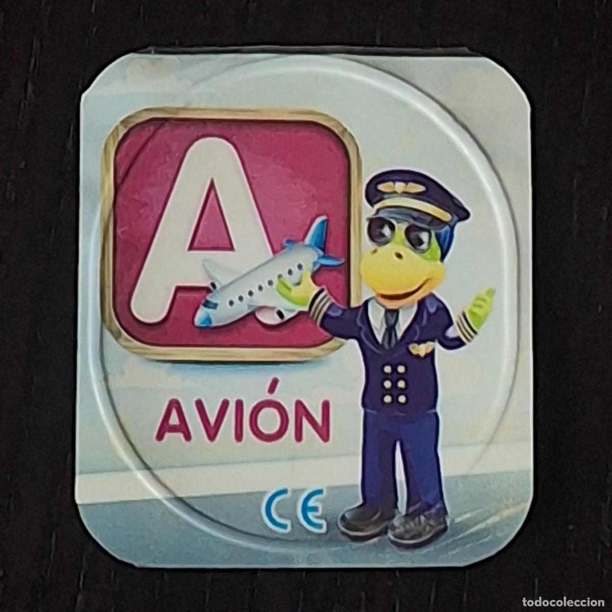 Coleccionismo cromos antiguos: DANONINO PETIT SUISSE TAPA YOGURT CROMO - ABECEDARIO - LETRA A AVION - DANONE