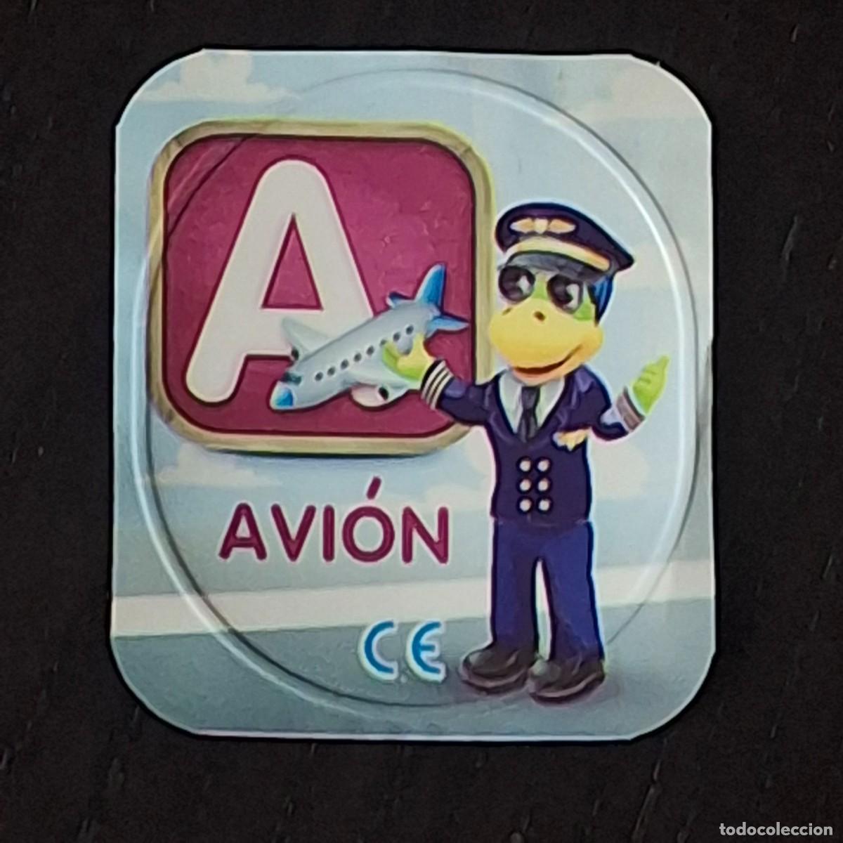 Coleccionismo cromos antiguos: DANONINO PETIT SUISSE TAPA YOGURT CROMO - ABECEDARIO - LETRA A AVION - DANONE