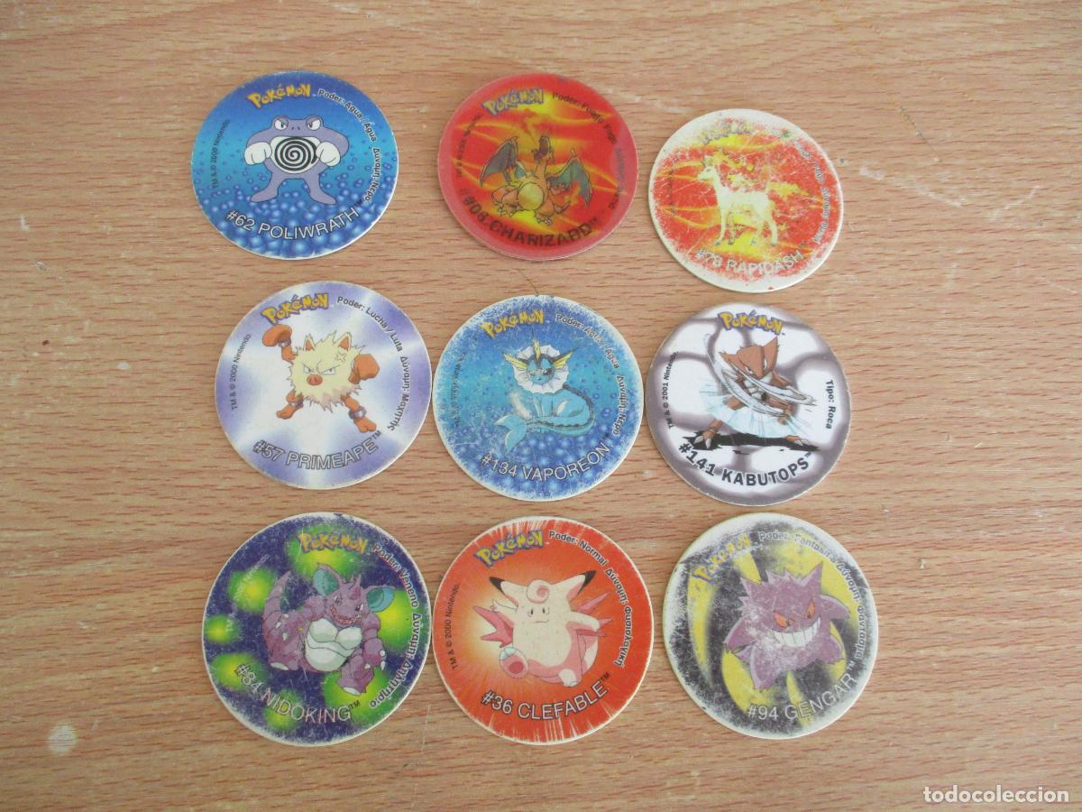 Coleccionismo cromos antiguos: POK&Eacute;MON- TAZOS 2- NUEVE PIEZAS- UNA ES HOLOGRAFICA-