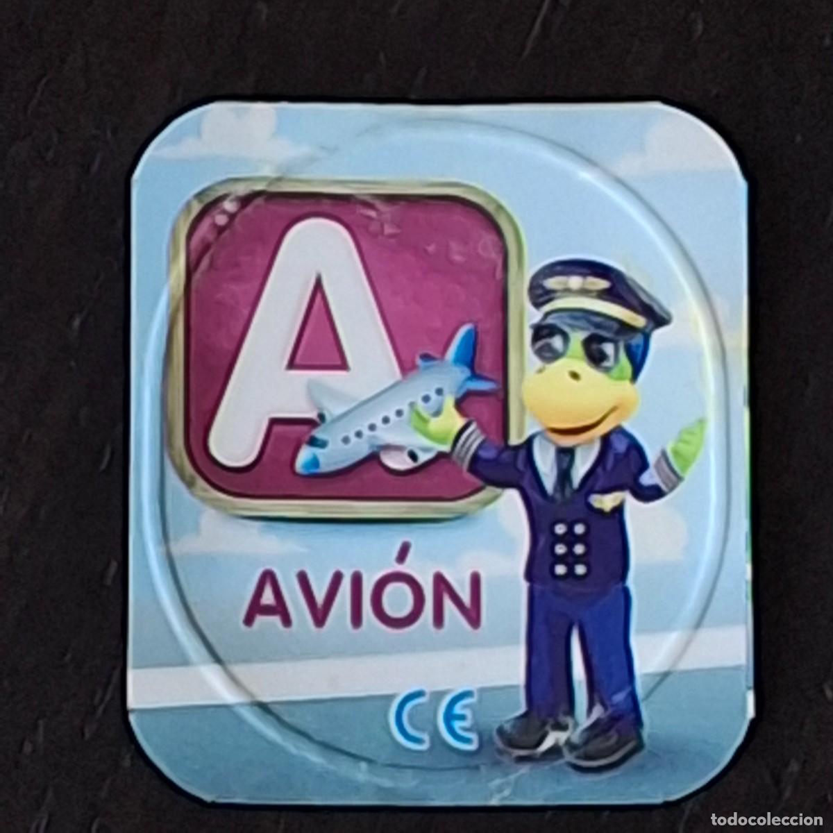 Coleccionismo cromos antiguos: DANONINO PETIT SUISSE TAPA YOGURT CROMO - ABECEDARIO - LETRA A AVION - DANONE
