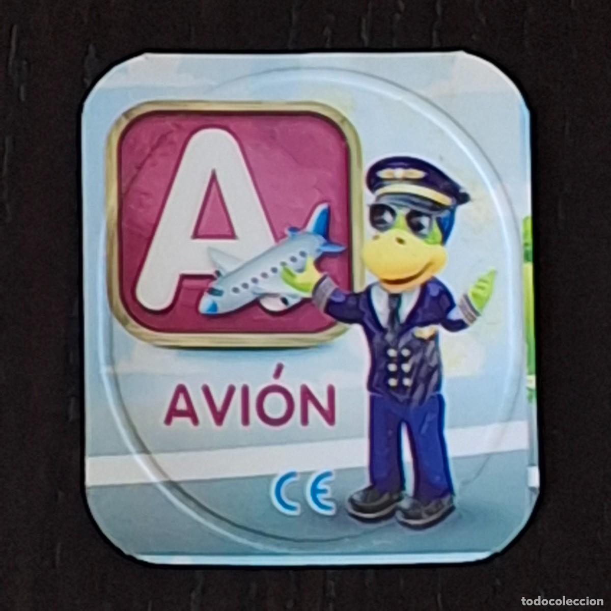 Coleccionismo cromos antiguos: DANONINO PETIT SUISSE TAPA YOGURT CROMO - ABECEDARIO - LETRA A AVION - DANONE