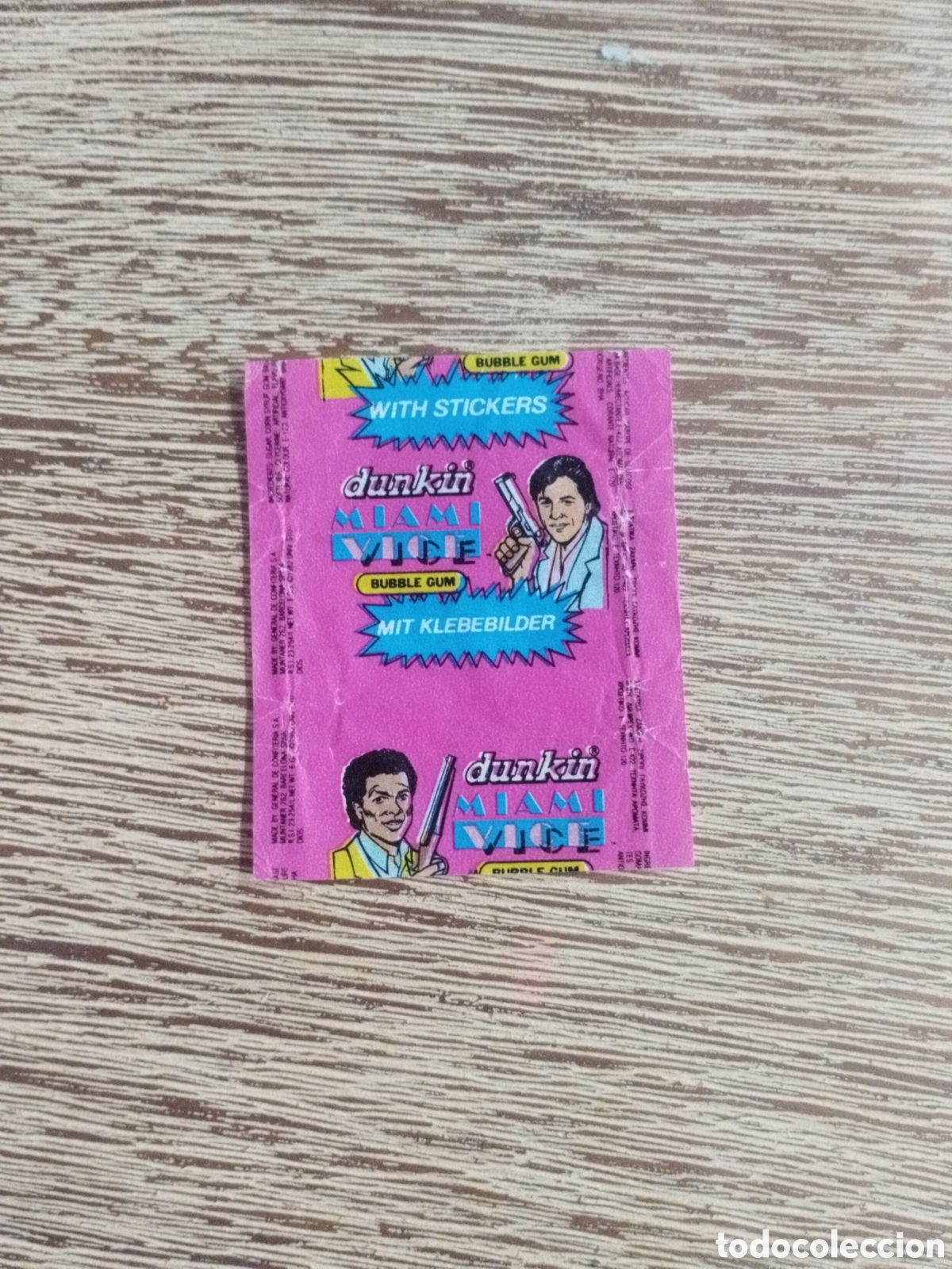 Coleccionismo cromos antiguos: Envoltorio chicle Miami Vice - Dunkin - Corrupci&oacute;n en Miami - A&ntilde;os 80