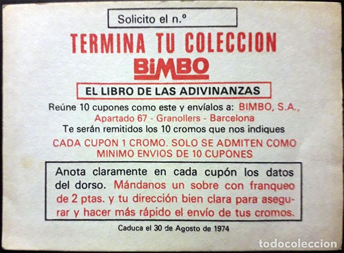 Coleccionismo cromos antiguos: CUPON TERMINA TU COLECCION ALBUM EL LIBRO DE LAS ADIVINANZAS DE BIMBO