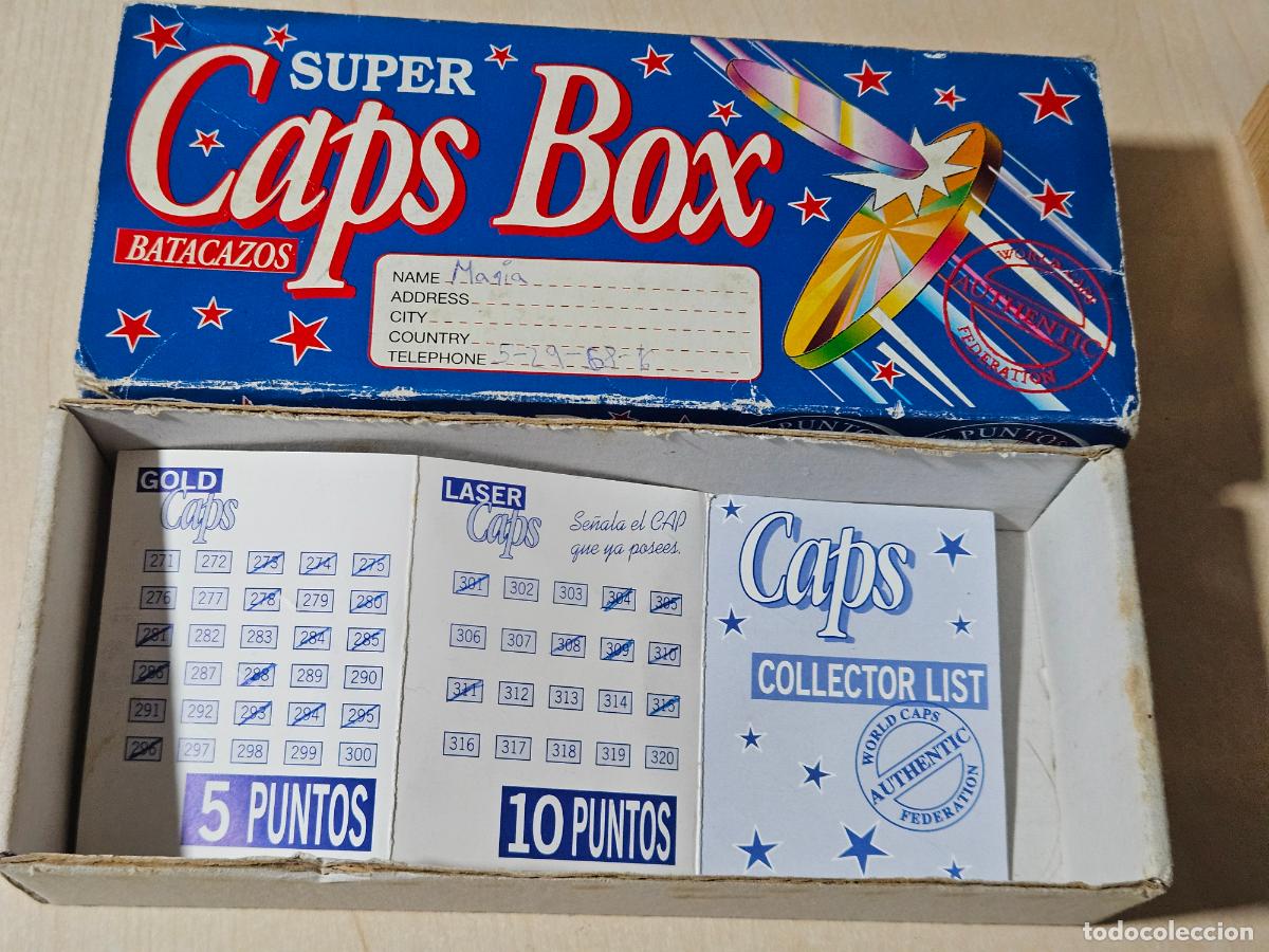 Coleccionismo cromos antiguos: ANTIGUA CAJA SUPER CAPS BOX BATACAZOS Y HOJA DE CONTROL -