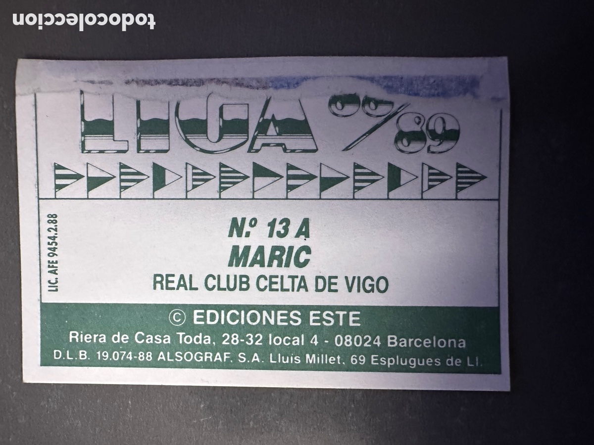 Coleccionismo cromos antiguos: CROMO LIGA ESTE 88 89 MARIC CELTA. VENTANILLA DESPEGADO - Foto 2