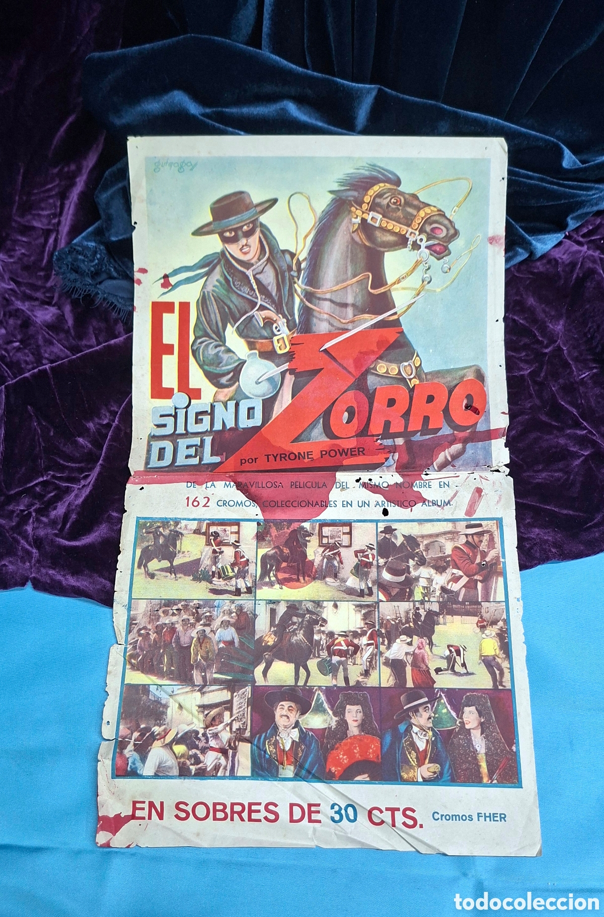 Coleccionismo cromos antiguos: CARTEL PUBLICITARIO DE LIBRERIA - EL SIGNO DEL ZORRO TYRONE POWER - ALBUM CROMOS FHER A&Ntilde;OS 40/50