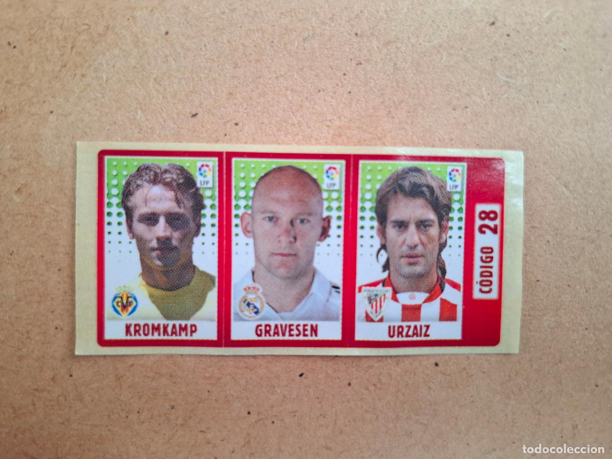 Coleccionismo cromos antiguos: CHICLE LIGA PANINI 2005 2006 28 KROMKAMP VILLARREAL / GRAVESEN REAL MADRID / URZAIZ ATHLETIC CLUB